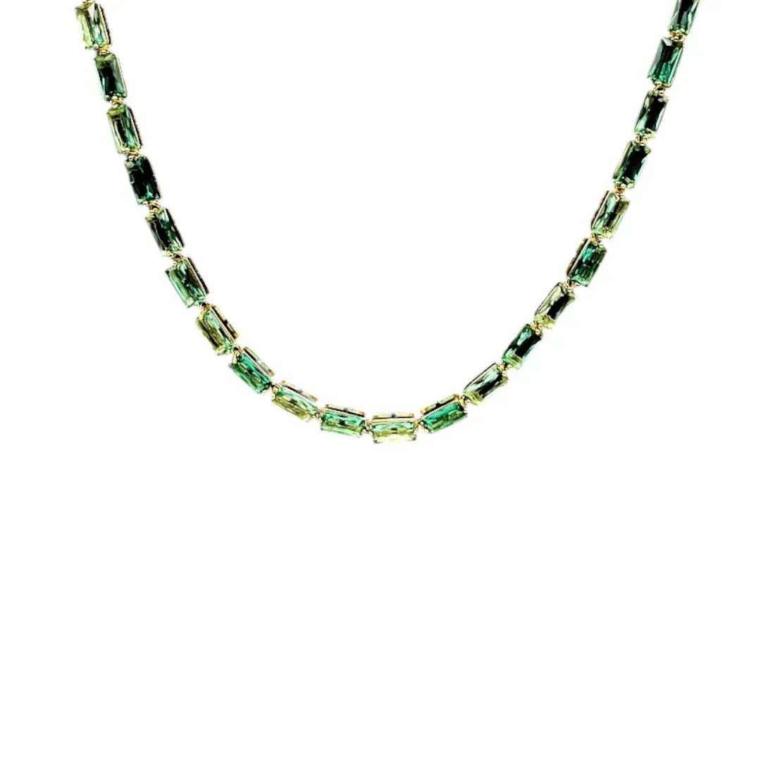 CHOKER TURMALINA VERDE RETANGULAR CRAVEJADO - BANHADO A OURO 18K