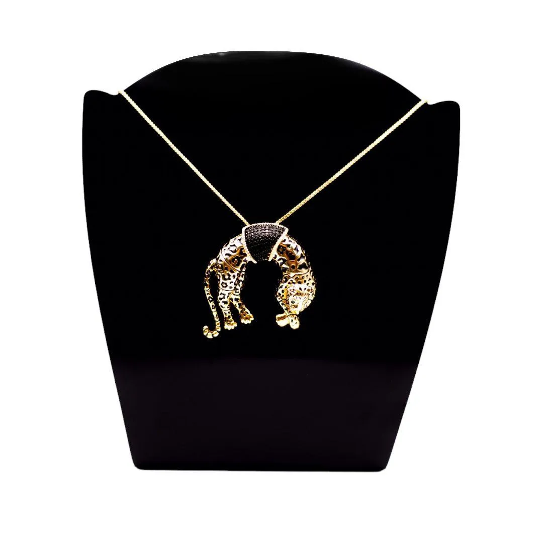 CORRENTE  PANTERA COM RESINA NEGRA LINHA ANIMALIA COM EXTENSOR - BANHADO A OURO 18K
