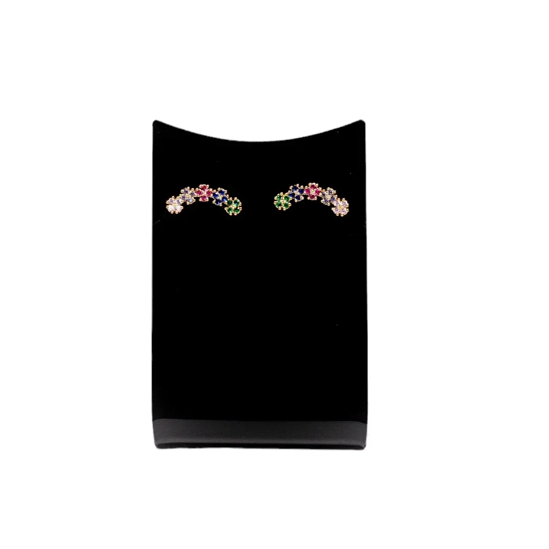BRINCO TIPO EAR CUFF COM FLORES ZIRCONIA COLORIDAS - BANHADO A OURO 18K