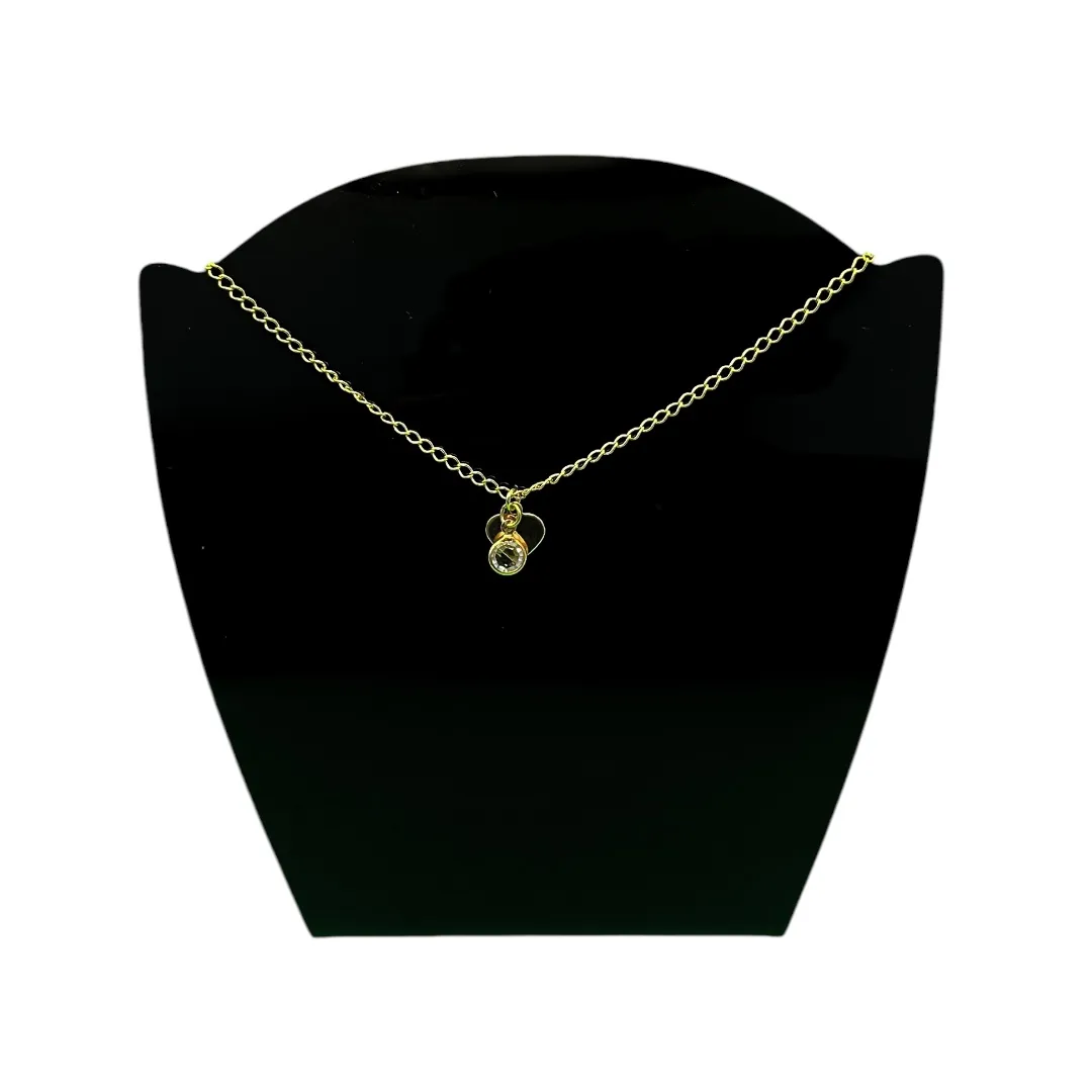 TORNOZELEIRA ELO GRUMET FINO COM CORAÇÃO CHEIO E PONTO DE LUZ CRISTAL - BANHADO A OURO 18K