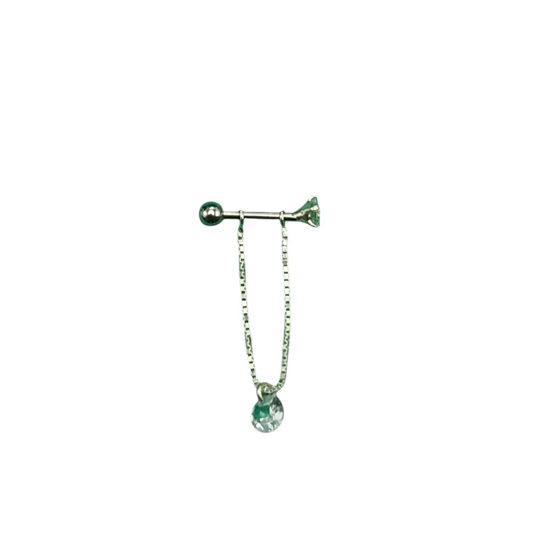 PIERCING PINO CONCH COM CORRENTE E PONTO DE LUZ ZIRCONIA CRISTAL 9MM -PRATA 925