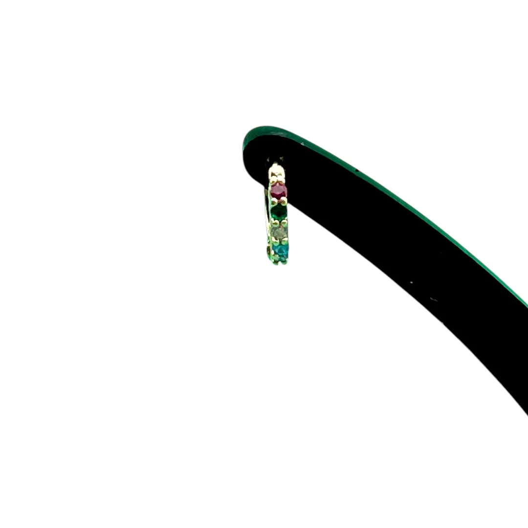 BRINCO ARGOLA PEQUENA FINA FILEIRA UNICA CRAVADA COM MICRO ZIRCONIA COLORIDA SEM APLICAÇÃO DE RODIO - BANHADO A OURO 18K