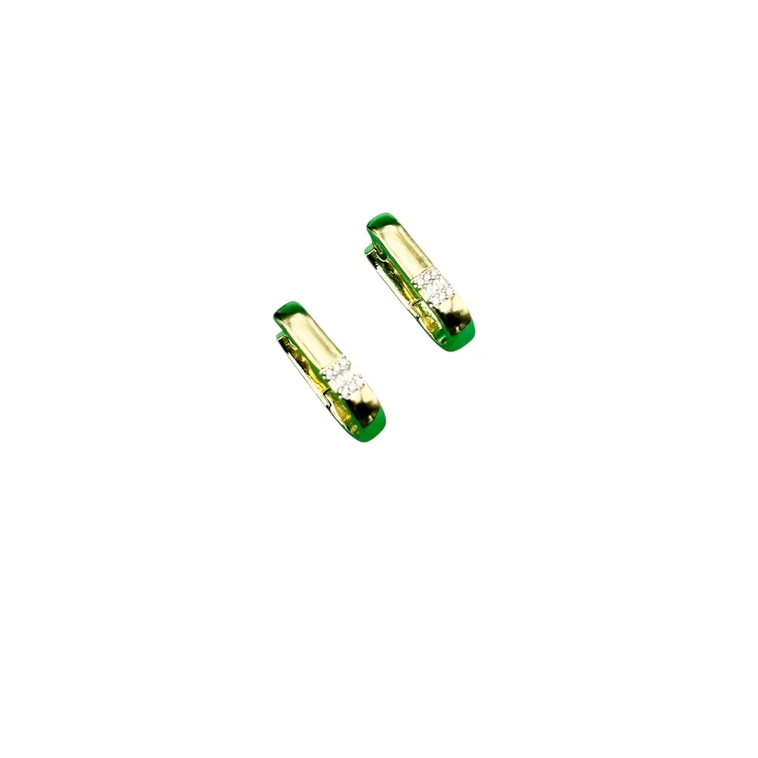 BRINCO ARGOLA ABAULADO MÉDIO COM ZIRCONIA CRISTAL E NAVETES - BANHADO A OURO 18K