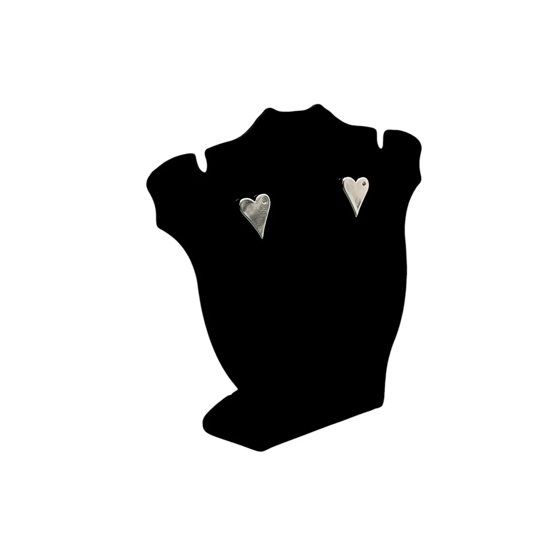 BRINCO CORAÇÃO ESTICADO MÉDIO LISO COM 1 ZIRCONIA CRISTAL - BANHADO A PRATA 925