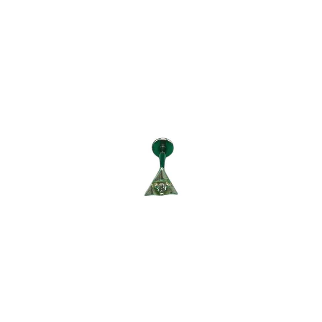 PIERCING LABRET PINO TRIANGULO COM ZIRCONIA CRISTAL 9MM -PRATA 925
