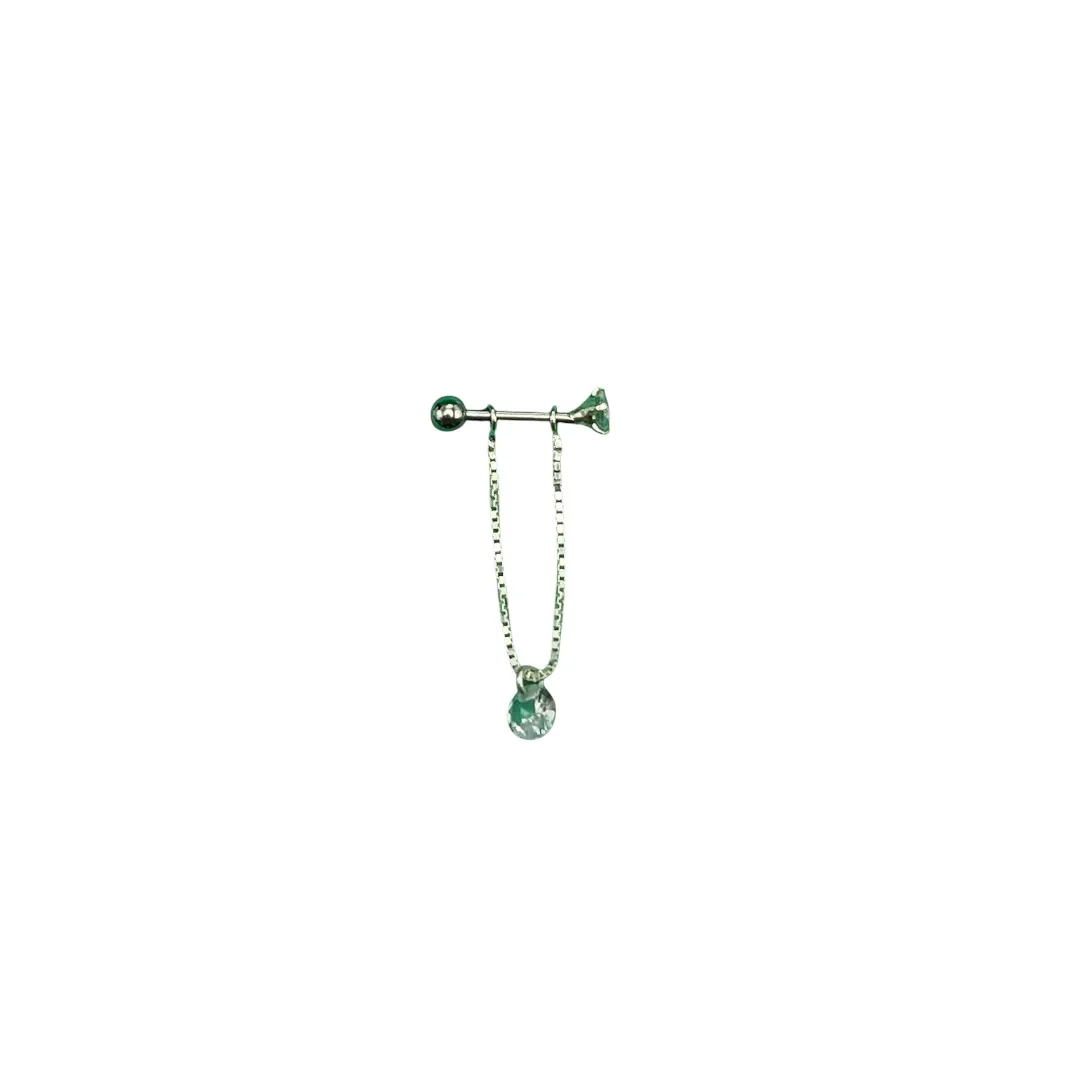 PIERCING PINO CONCH COM CORRENTE E PONTO DE LUZ ZIRCONIA CRISTAL 9MM -PRATA 925