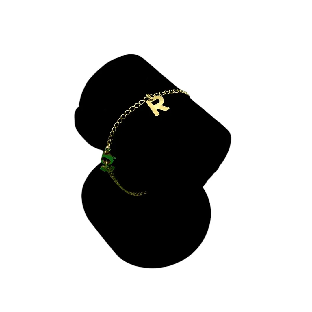 PULSEIRA GRUMET FINO COM INCIAL R- BANHADO A OURO 18K