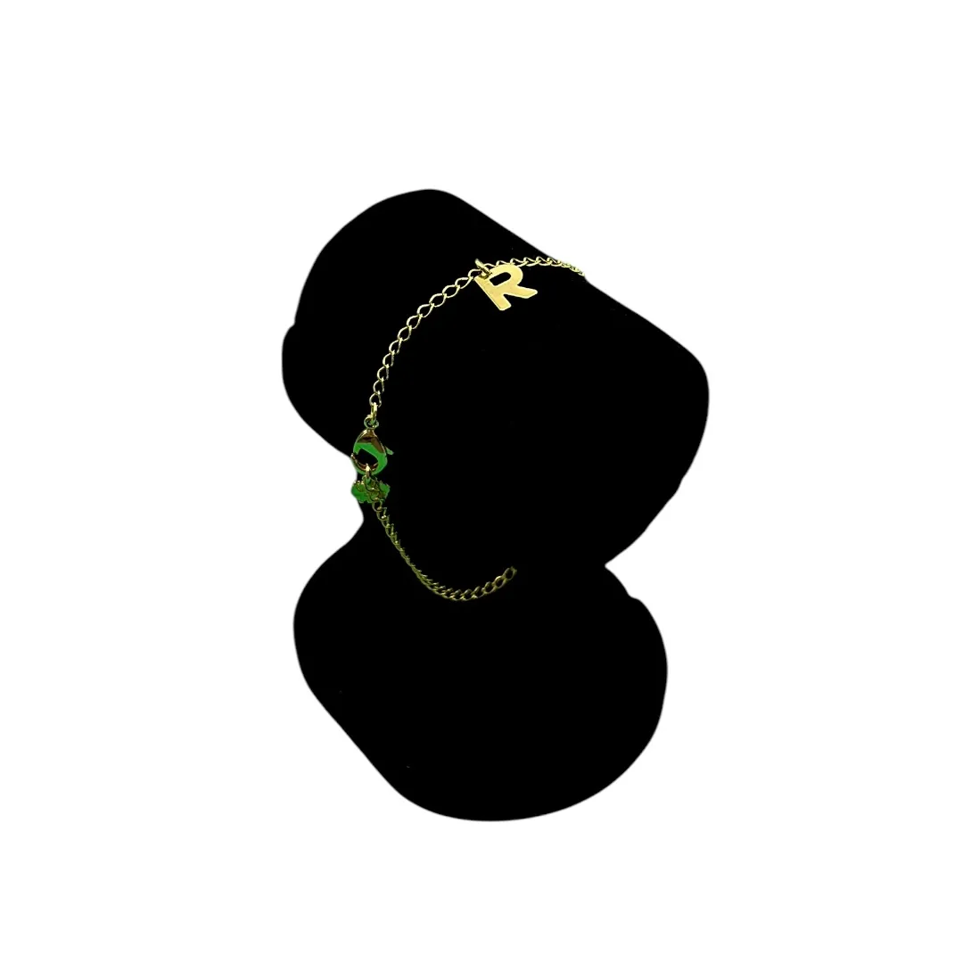 PULSEIRA GRUMET FINO COM INCIAL R- BANHADO A OURO 18K