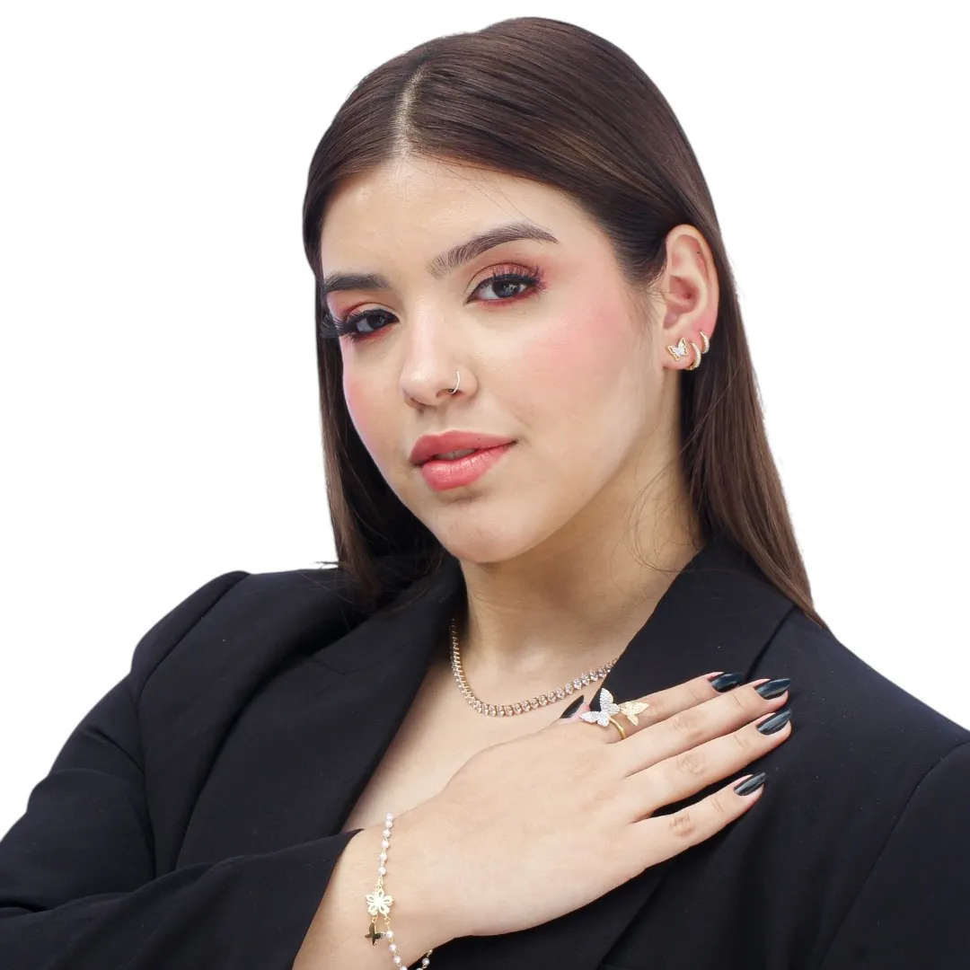 CHOKER RIVIERA OVAL CRAVEJADA COM NAVETE COM FECHO GAVETA SIMPLES CRISTAL ROSÉ GOLD - BANHADO A OURO 18K