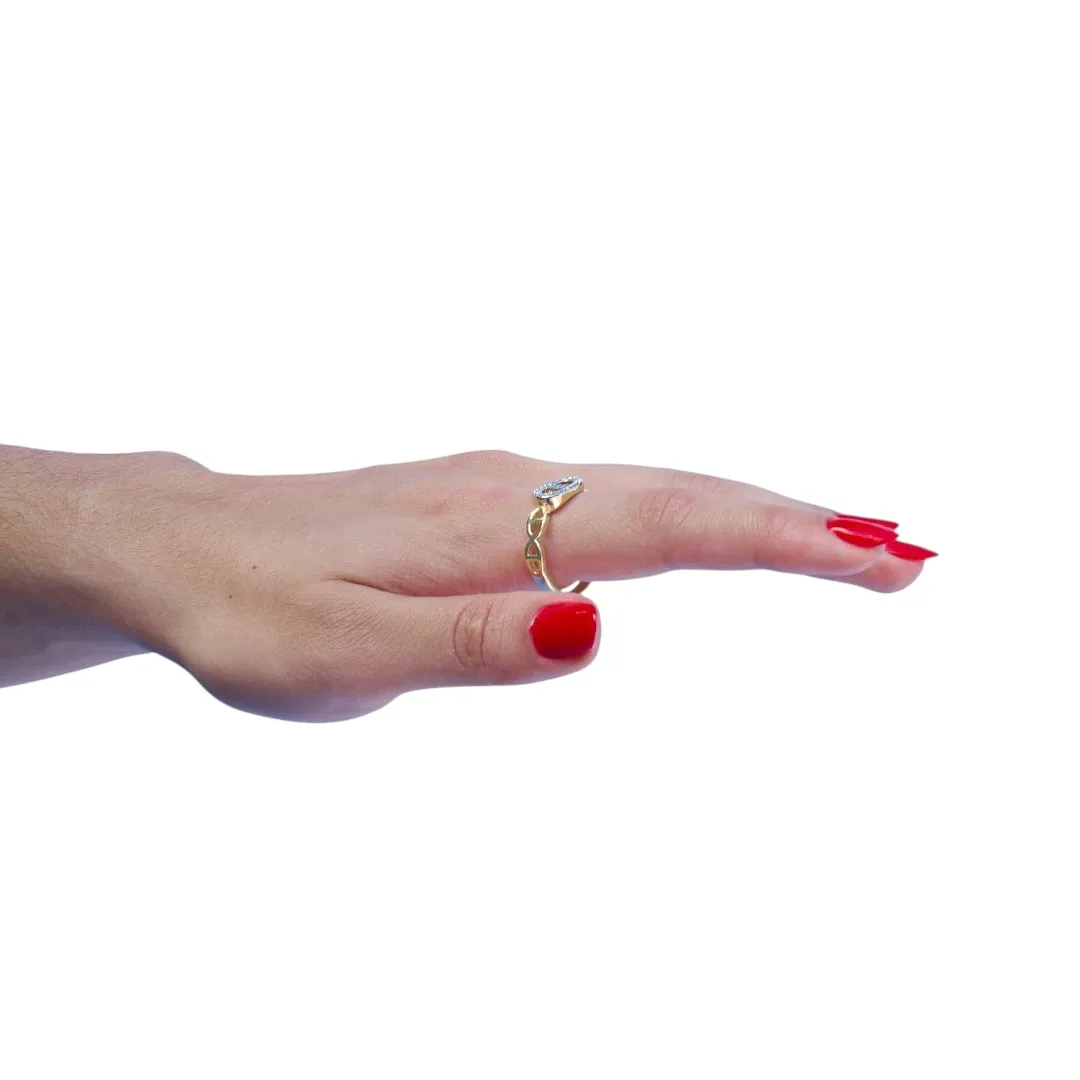ANEL INSPIRAÇÃO ELO TRANÇADO COM MICRO ZIRCONIA CRISTAL  Nº26- BANHADO A OURO 18K