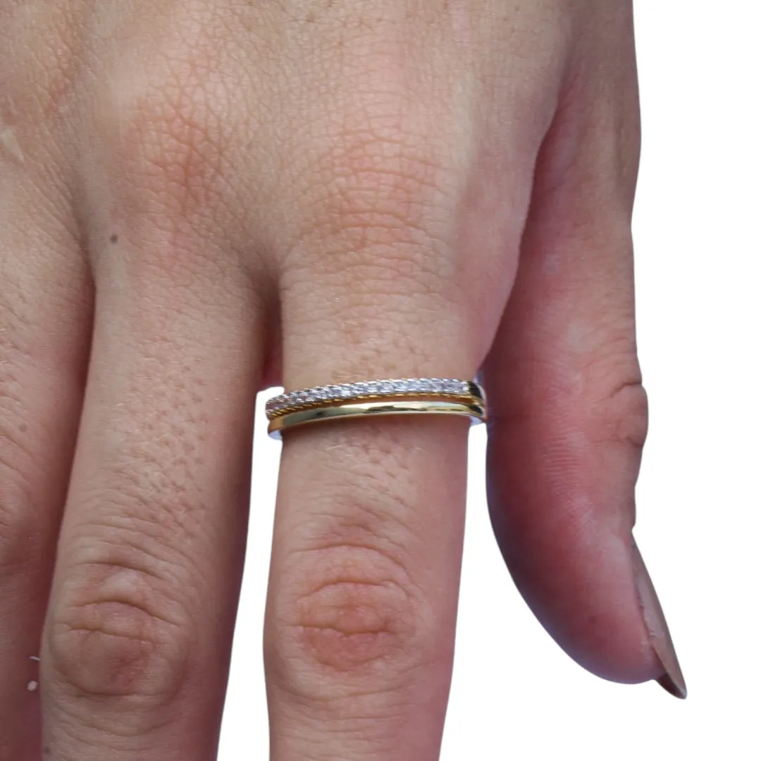 ANEL APARADOR FIO DUPLO COM MICRO ZIRCONIA CRISTAL E LISO Nº20- BANHADO A OURO 18K