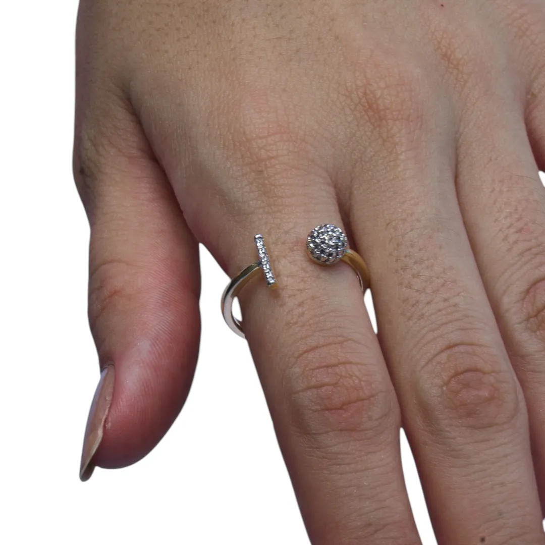 ANEL REGULAVEL PALITO E BOLINHA COM MICRO ZIRCONIA CRISTAL Nº REGULAVEL - BANHADO A OURO 18K