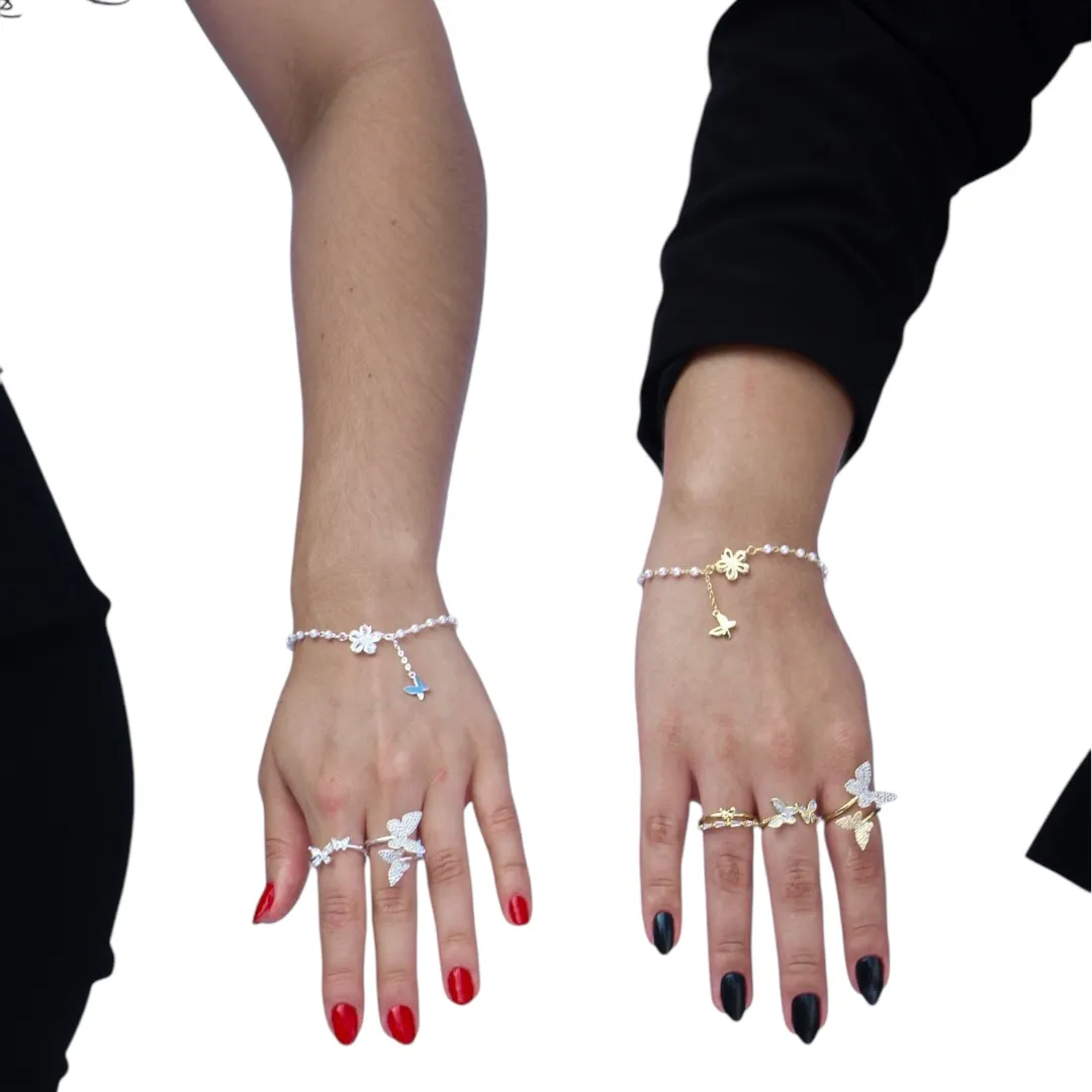 ANEL BORBOLETA DUPLA COM NAVETE E COM MICRO ZIRCONIA CRISTAL Nº 16- BANHADO A OURO 18K