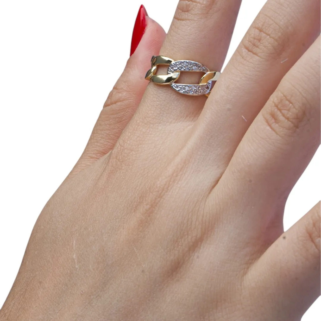 ANEL INPIRAÇÃO CARTIER ELO LARGO COM MICRO ZIRCONIA CRISTAL Nº 22- BANHADO A OURO 18K