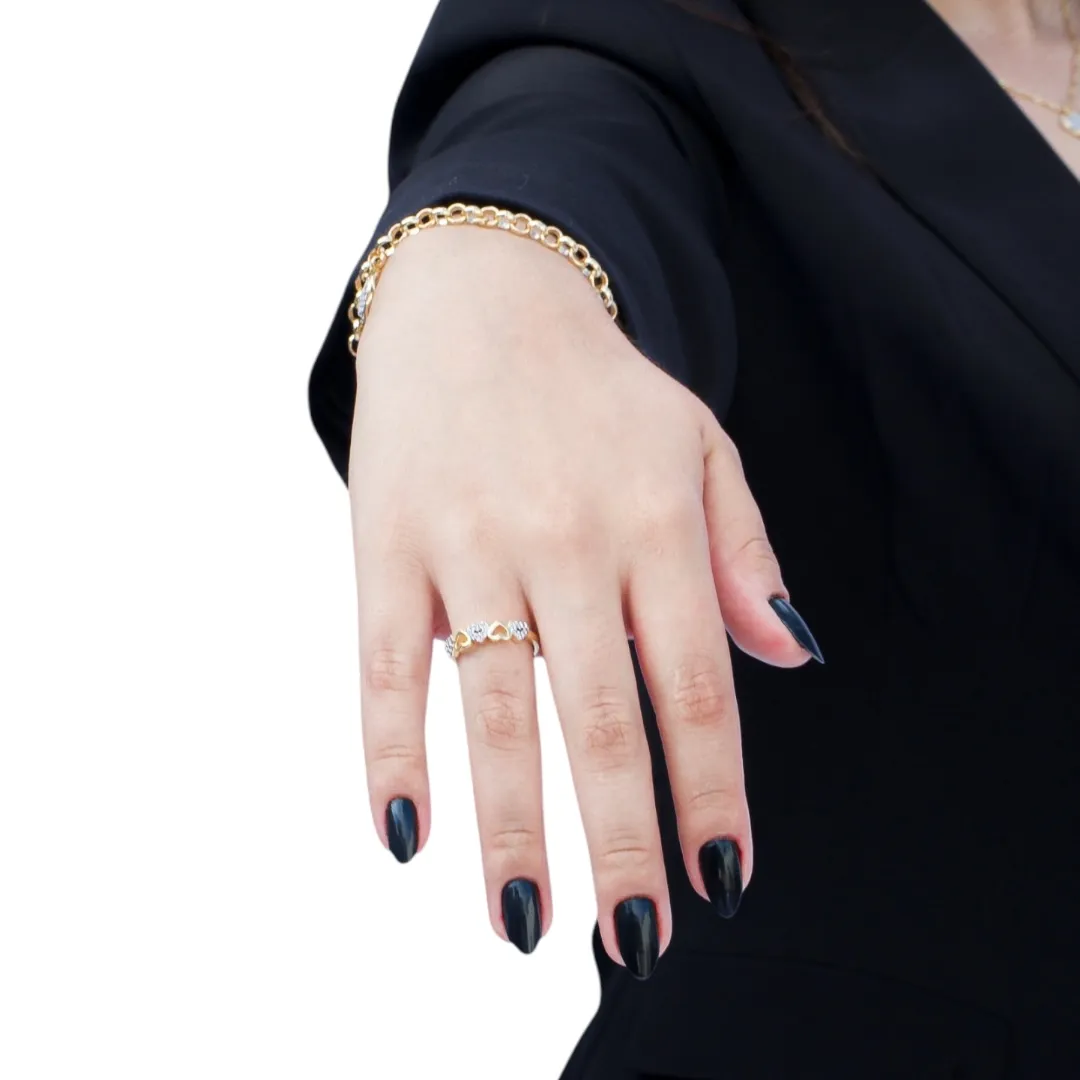 ANEL COM SEQUENCIA DE CORAÇÃO VAZADO LISO E COM MICRO ZIRCONIA CRISTAL Nº 19- BANHADO A OURO 18K