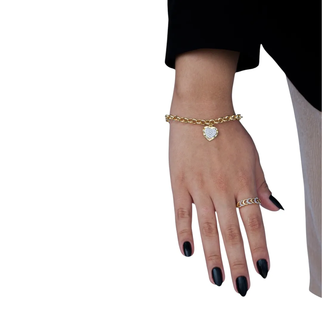 ANEL COM SEQUENCIA DE CORAÇÃO VAZADO LISO E COM MICRO ZIRCONIA CRISTAL Nº 16- BANHADO A OURO 18K