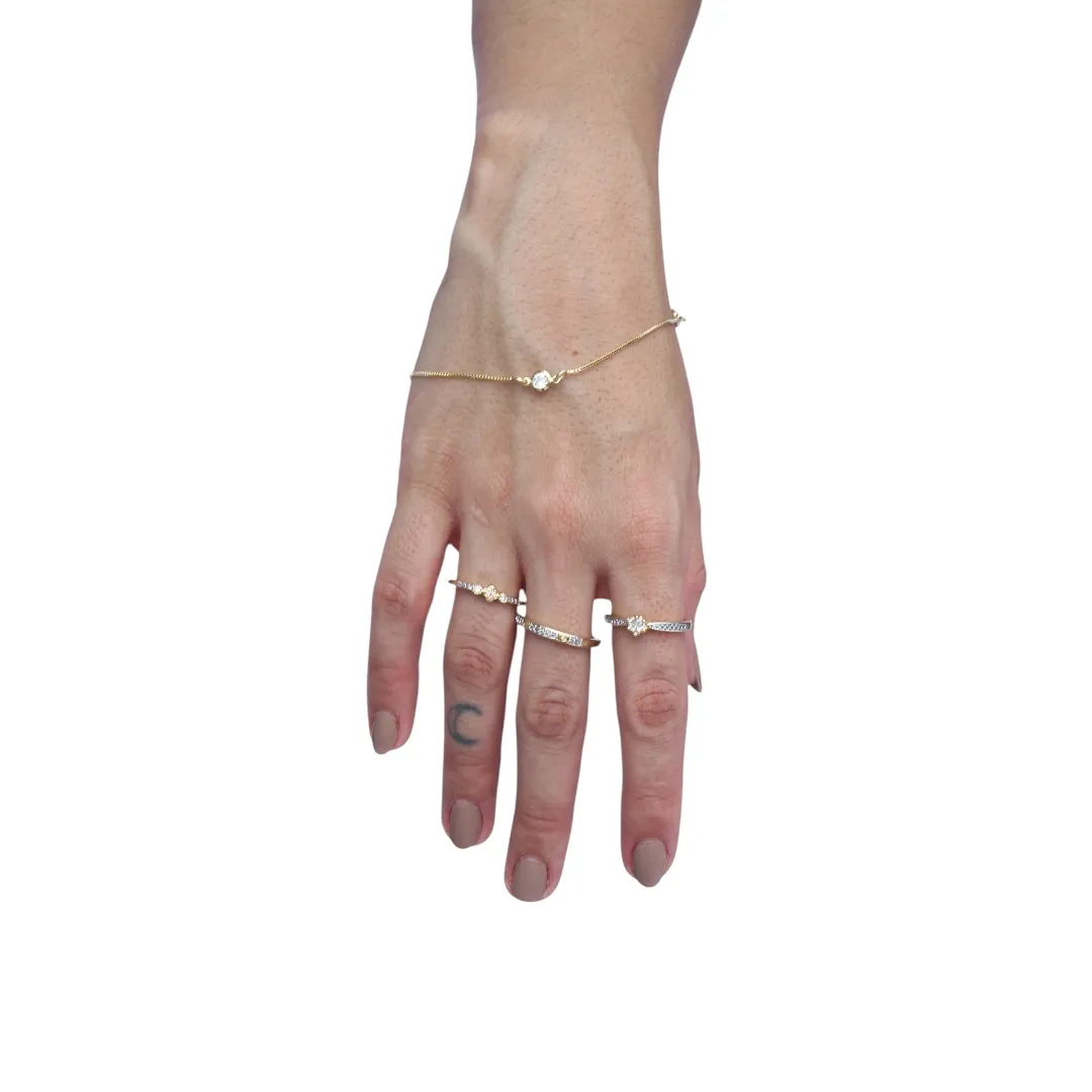 ANEL SOLITARIO FLOR E MICRO ZIRCONIA CRISTAL Nº 19- BANHADO A OURO 18K