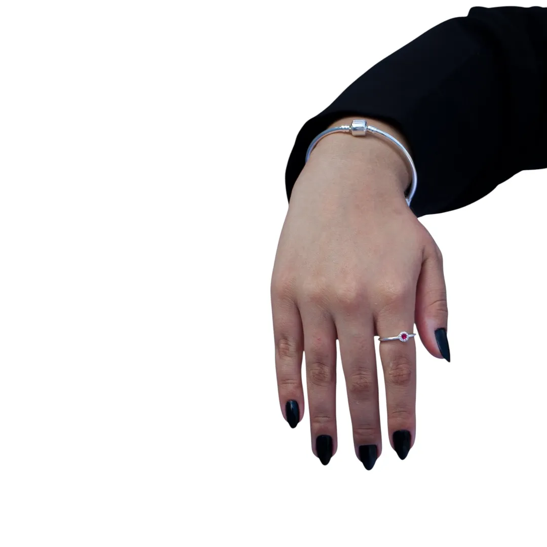 ANEL SOLITARIO FLOR COM  MICRO ZIRCONIA CRISTAL E MIOLO PINK  Nº 23- BANHADO A PRATA 925