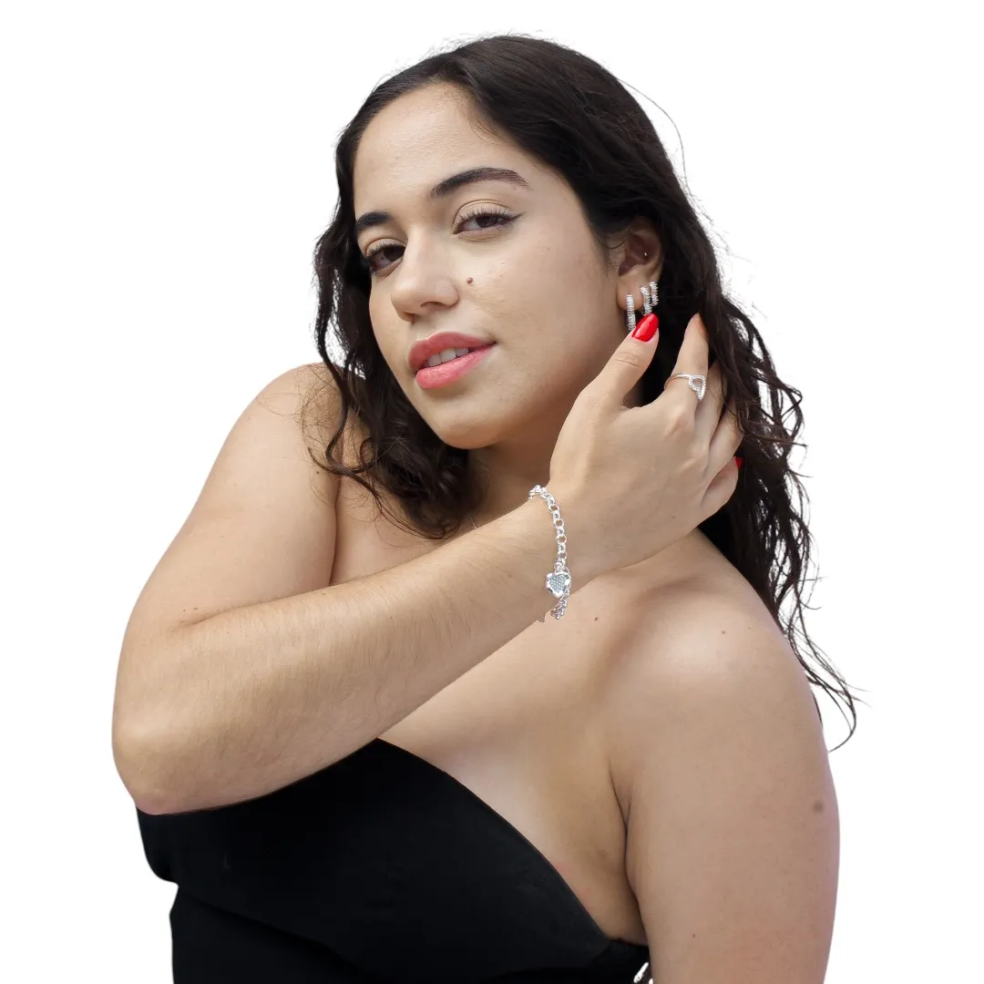 ANEL CORAÇÃO VAZADO MÉDIO COM MICRO ZIRCONIA CRISTAL Nº19- BANHADO A PRATA 925
