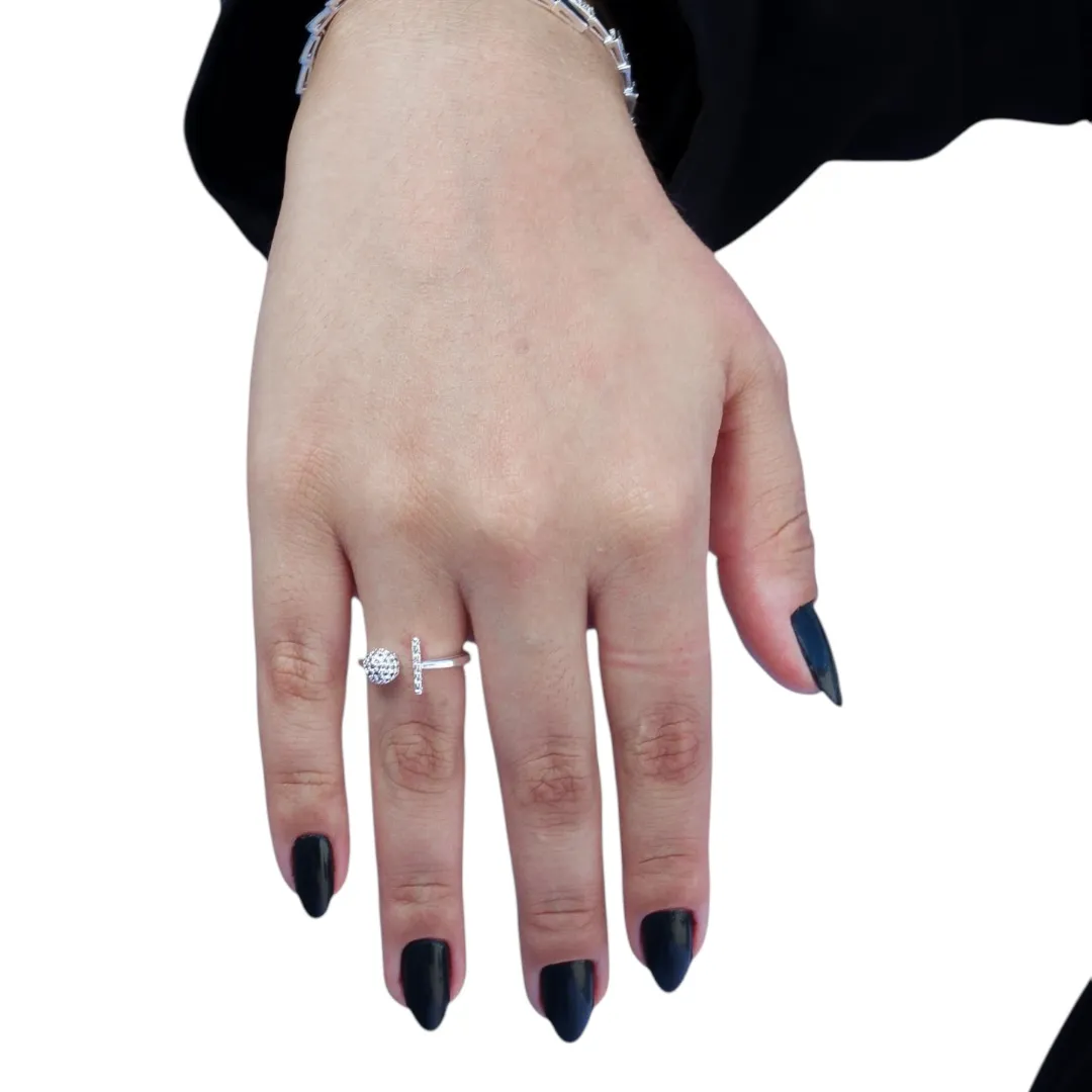 ANEL REGULAVEL PALITO E BOLINHA COM MICRO ZIRCONIA CRISTAL Nº REGULAVEL - BANHADO A PRATA 925
