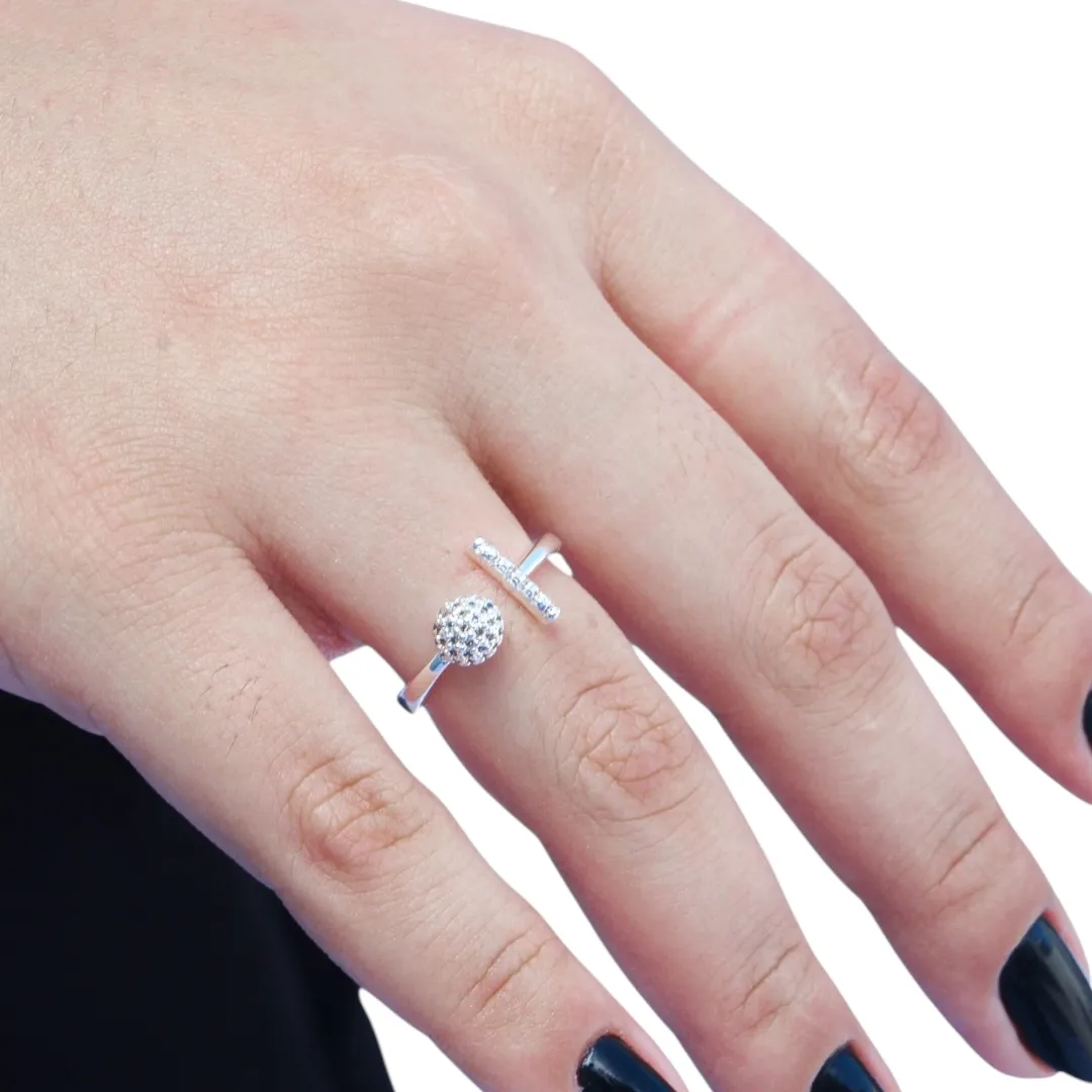ANEL REGULAVEL PALITO E BOLINHA COM MICRO ZIRCONIA CRISTAL Nº REGULAVEL - BANHADO A PRATA 925