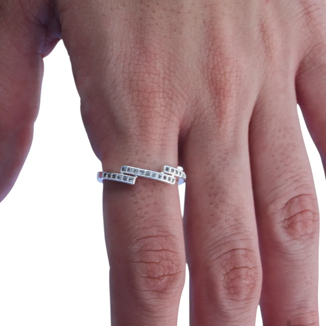 ANEL FIO TRIPLO COM MICRO ZIRCONIA CRISTAL Nº 19- BANHADO A PRATA 925