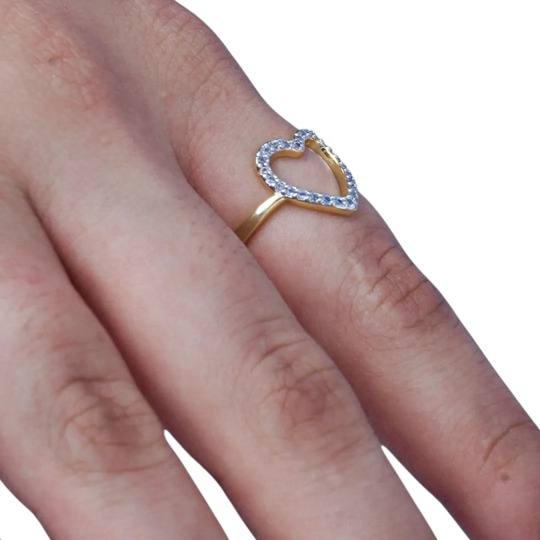 ANEL CORAÇÃO MEDIO VAZADO COM MICRO ZIRCONIA CRISTAL Nº16- BANHADO A OURO 18K