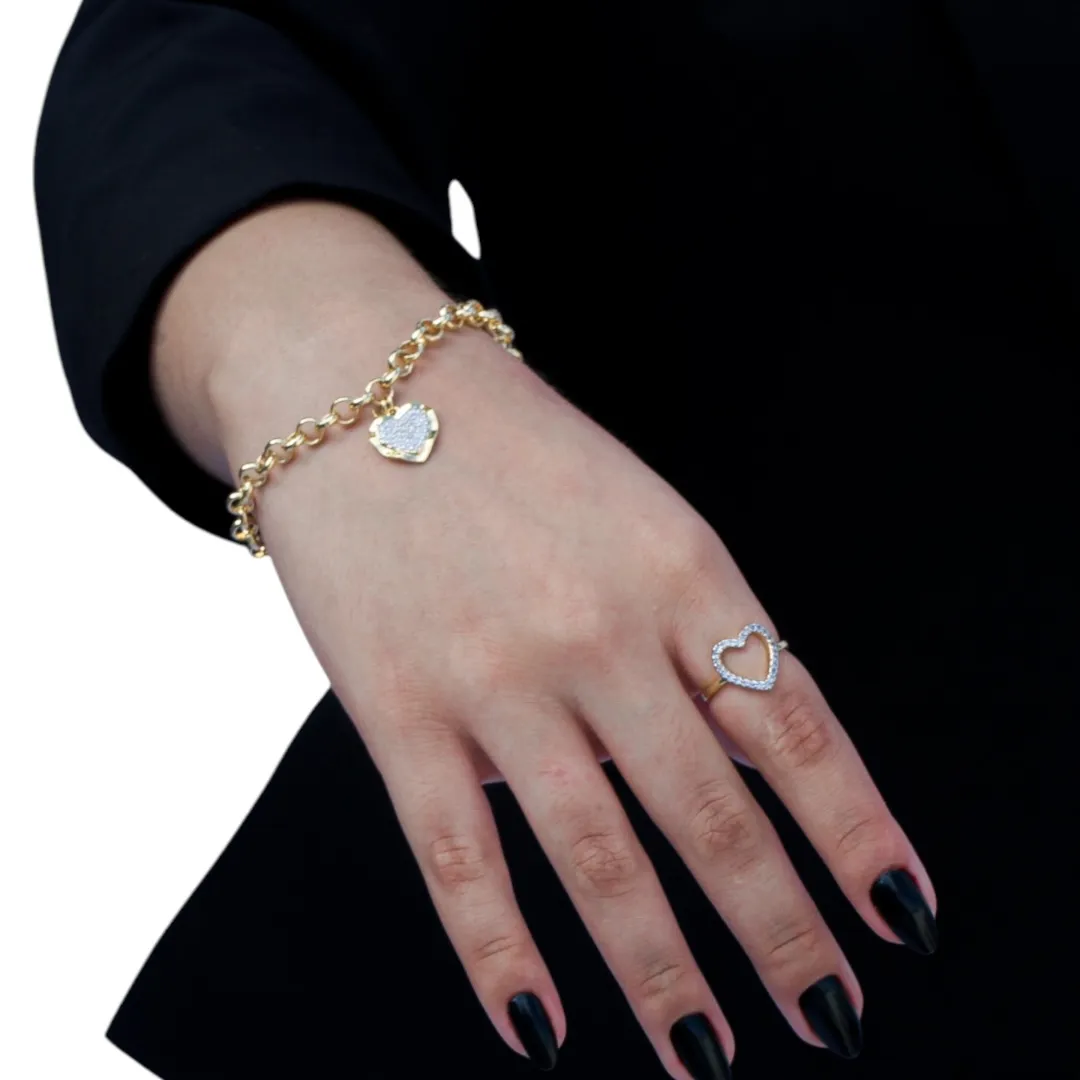ANEL CORAÇÃO MEDIO VAZADO COM MICRO ZIRCONIA CRISTAL Nº16- BANHADO A OURO 18K