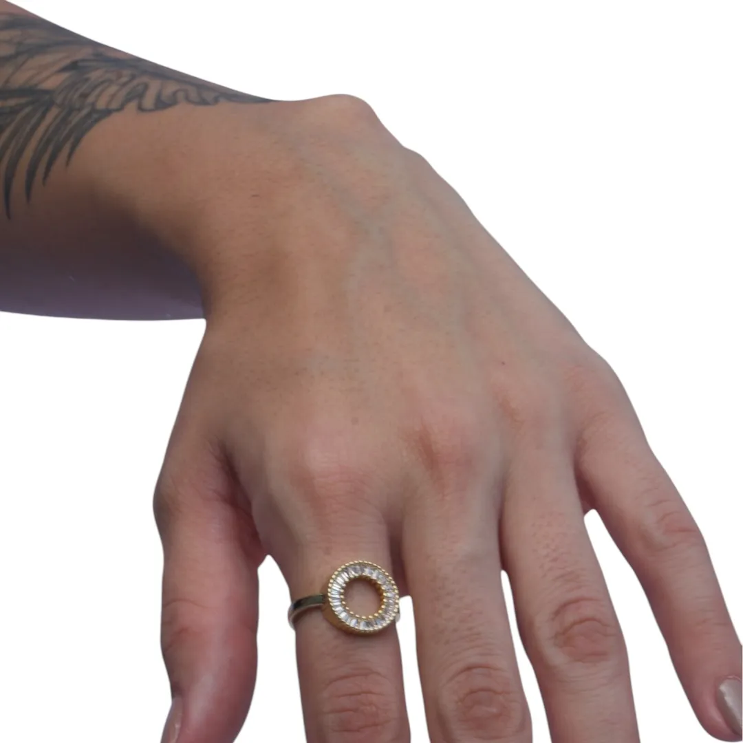 ANEL ARO MÉDIO COM ZIRCONIA NAVETE CRISTAL Nº 16 BANHADO A OURO 18K
