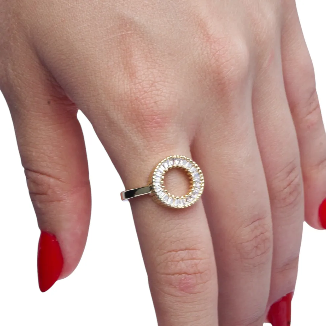 ANEL ARO MÉDIO COM ZIRCONIA NAVETE CRISTAL Nº 19 BANHADO A OURO 18K