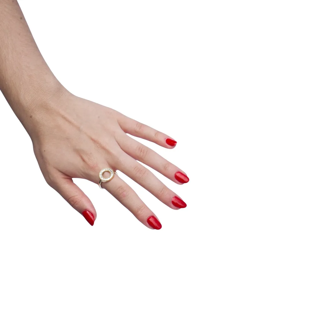 ANEL ARO MÉDIO COM ZIRCONIA NAVETE CRISTAL Nº 19 BANHADO A OURO 18K