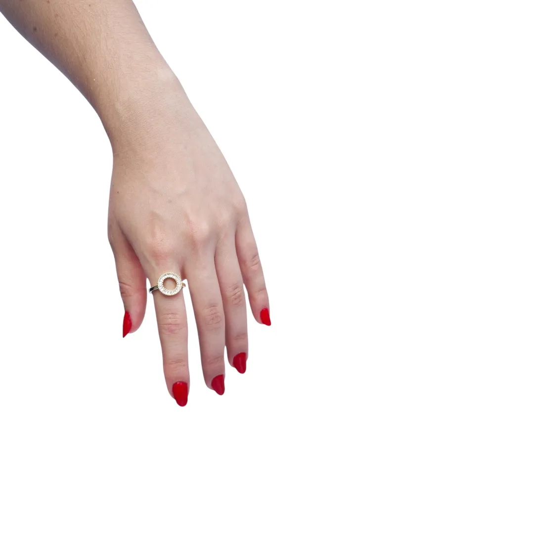 ANEL ARO MÉDIO COM ZIRCONIA NAVETE CRISTAL Nº 16 BANHADO A OURO 18K