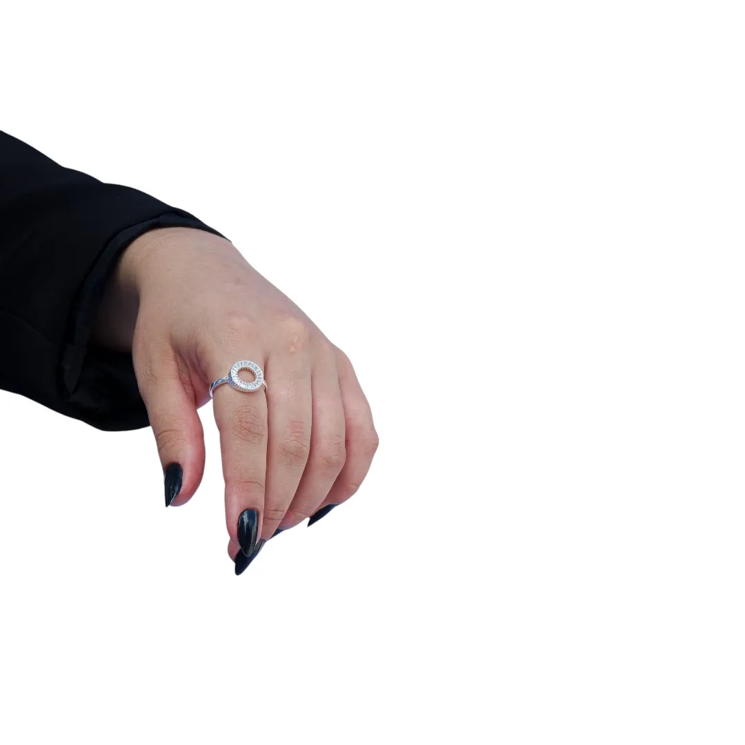 ANEL ARO MÉDIO COM ZIRCONIA NAVETE CRISTAL Nº 22 BANHADO A PRATA 925