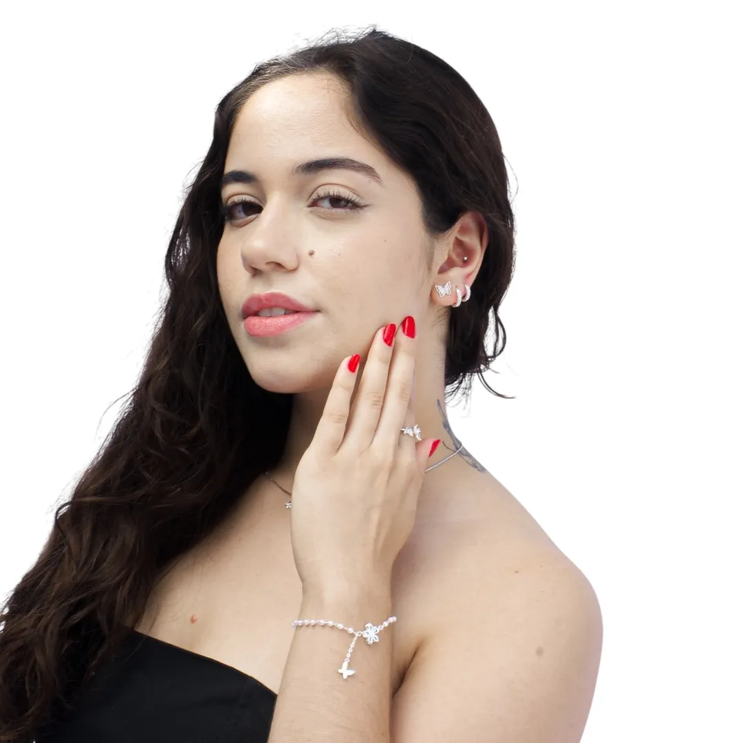 ANEL BORBOLETA DUPLA COM NAVETE E COM MICRO ZIRCONIA CRISTAL Nº 19- BANHADO A PRATA 925