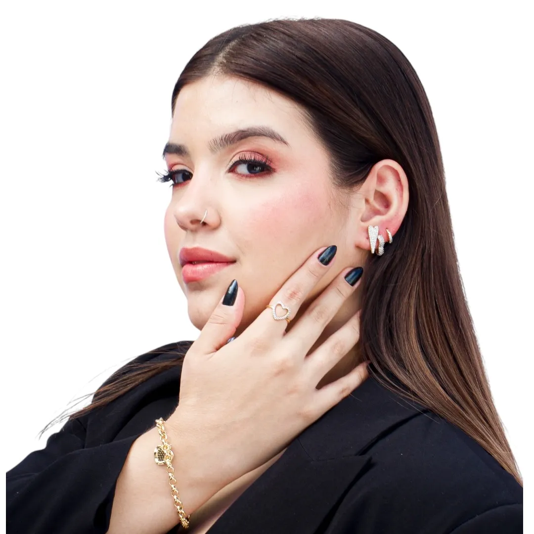 ANEL CORAÇÃO MEDIO VAZADO COM MICRO ZIRCONIA CRISTAL Nº23- BANHADO A OURO 18K