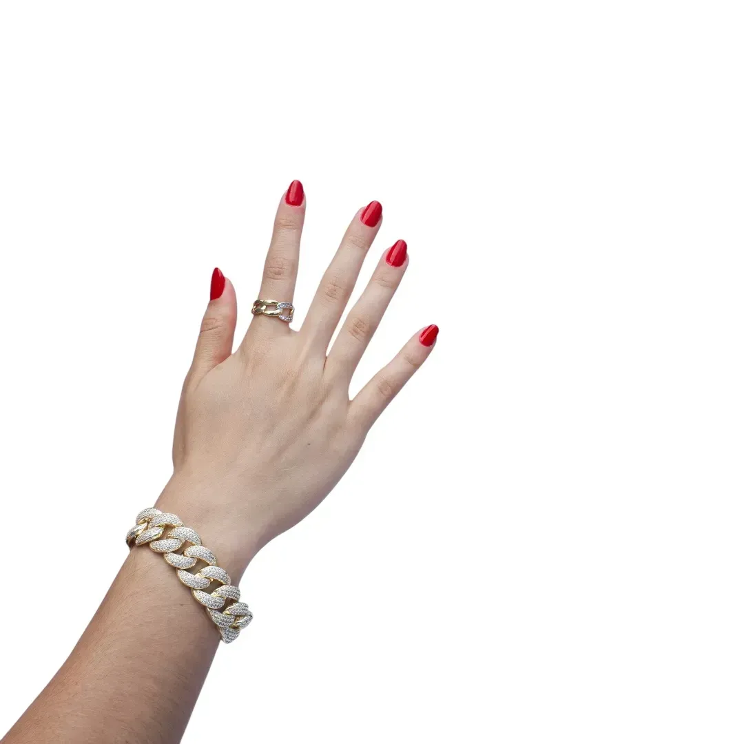ANEL INSPIRAÇÃO CARTIER ELO LARGO COM MICRO ZIRCONIA CRISTAL Nº 16- BANHADO A OURO 18K