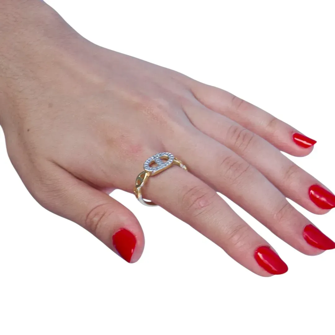 ANEL INSPIRAÇÃO ELO TRANÇADO COM MICRO ZIRCONIA CRISTAL  Nº26- BANHADO A OURO 18K
