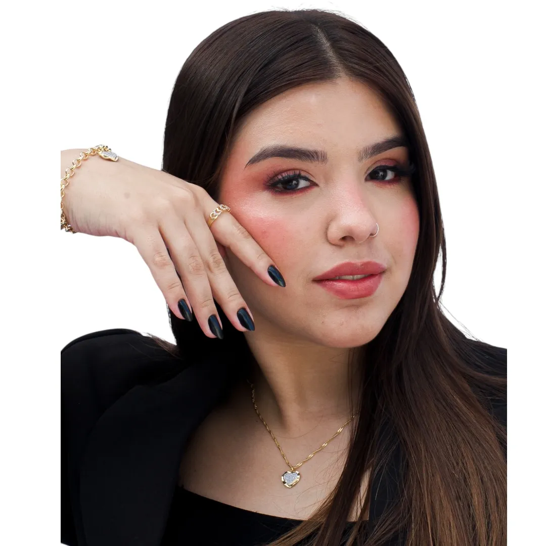 ANEL SEQUENCIA DE CORAÇÃO VAZADO E CORAÇÃO COM MICRO ZIRCONIA CRISTAL Nº 22- BANHADO A OURO 18K