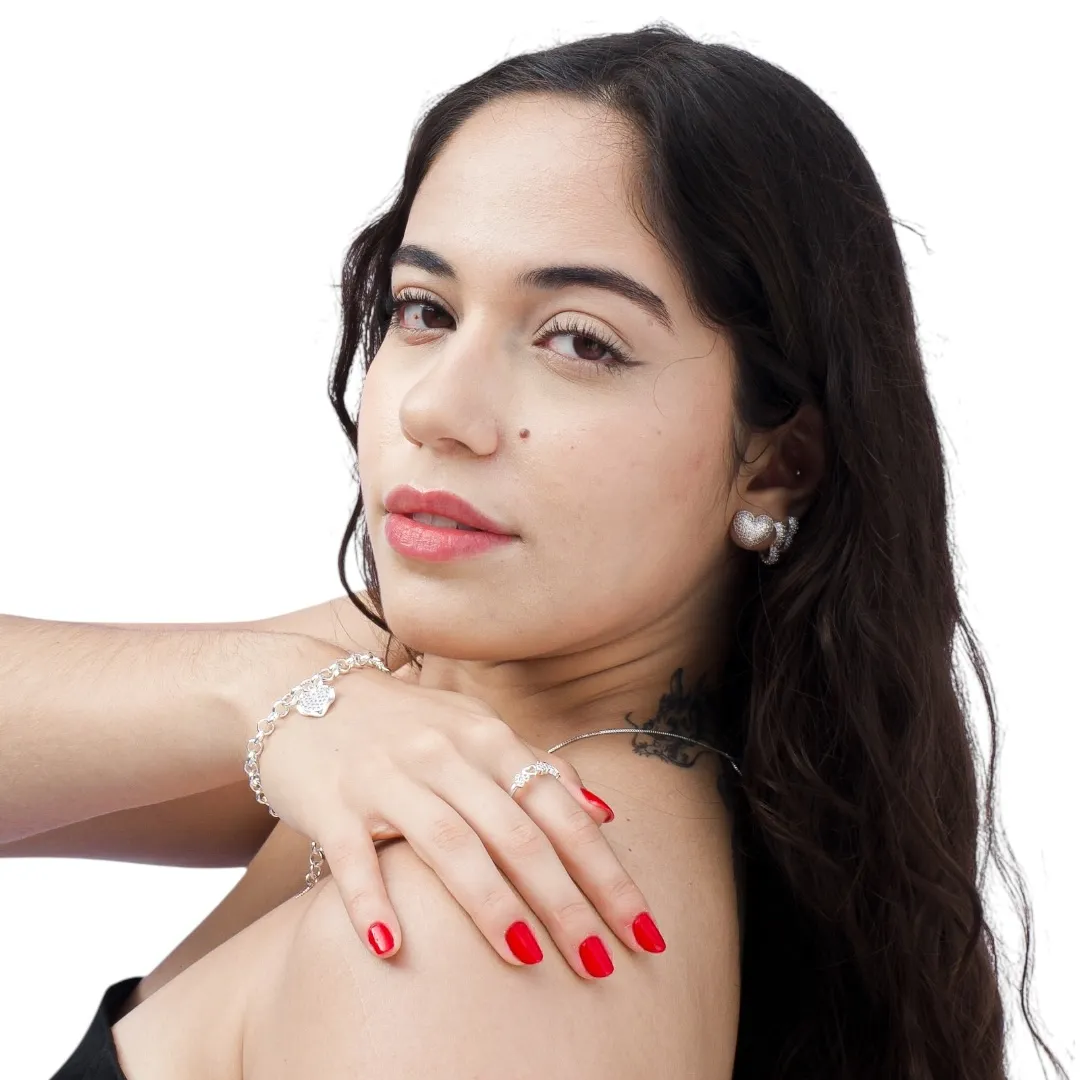 ANEL SEQUENCIA DE CORAÇÃO VAZADO E CORAÇÃO COM MICRO ZIRCONIA CRISTAL Nº 23 - BANHADO A PRATA 925
