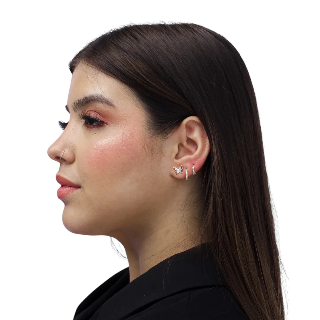 BRINCO BORBOLETA COM MICRO ZIRCÔNIA CRISTAL - BANHADO A OURO 18K