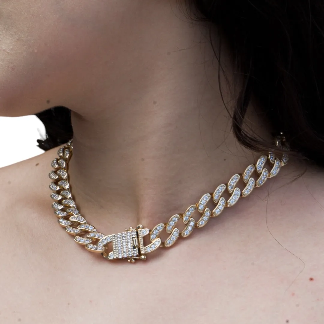 CORRENTE GRUMET CRAVEJADA COM ZIRCONIA E NAVETE CRISTAL COM FECHO GAVETA - BANHADO A OURO 18K