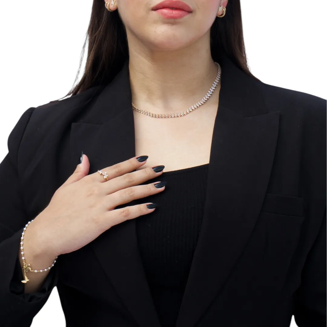 CHOKER RIVIERA OVAL CRAVEJADA COM NAVETE COM FECHO GAVETA SIMPLES CRISTAL ROSÉ GOLD - BANHADO A OURO 18K