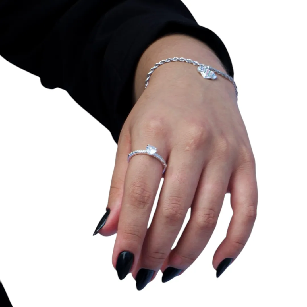 PULSEIRA CORDÃO BAIANO MÉDIO COM PINGENTE DE CORAÇÃO CRAVADO COM MICRO ZIRCONIA COLORIDA- BANHADO A PRATA 925
