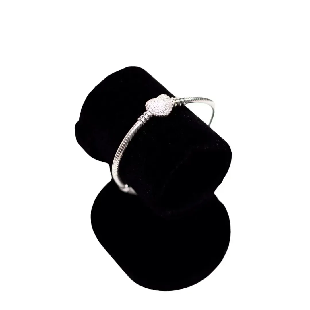 PULSEIRA COM FECHO CORAÇÃO CRAVEJADO DE ZIRCONIA 19CM - PRATA 925