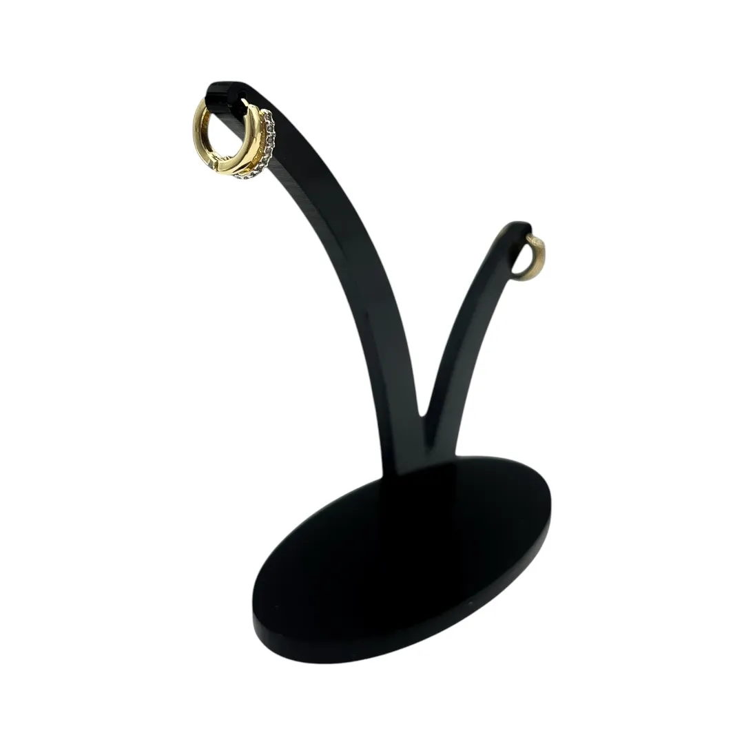 BRINCO ARGOLA MINI FIO DUPLO COM MICRO ZIRCÔNIA CRISTAL E FIO LISO - BANHADO A OURO 18K