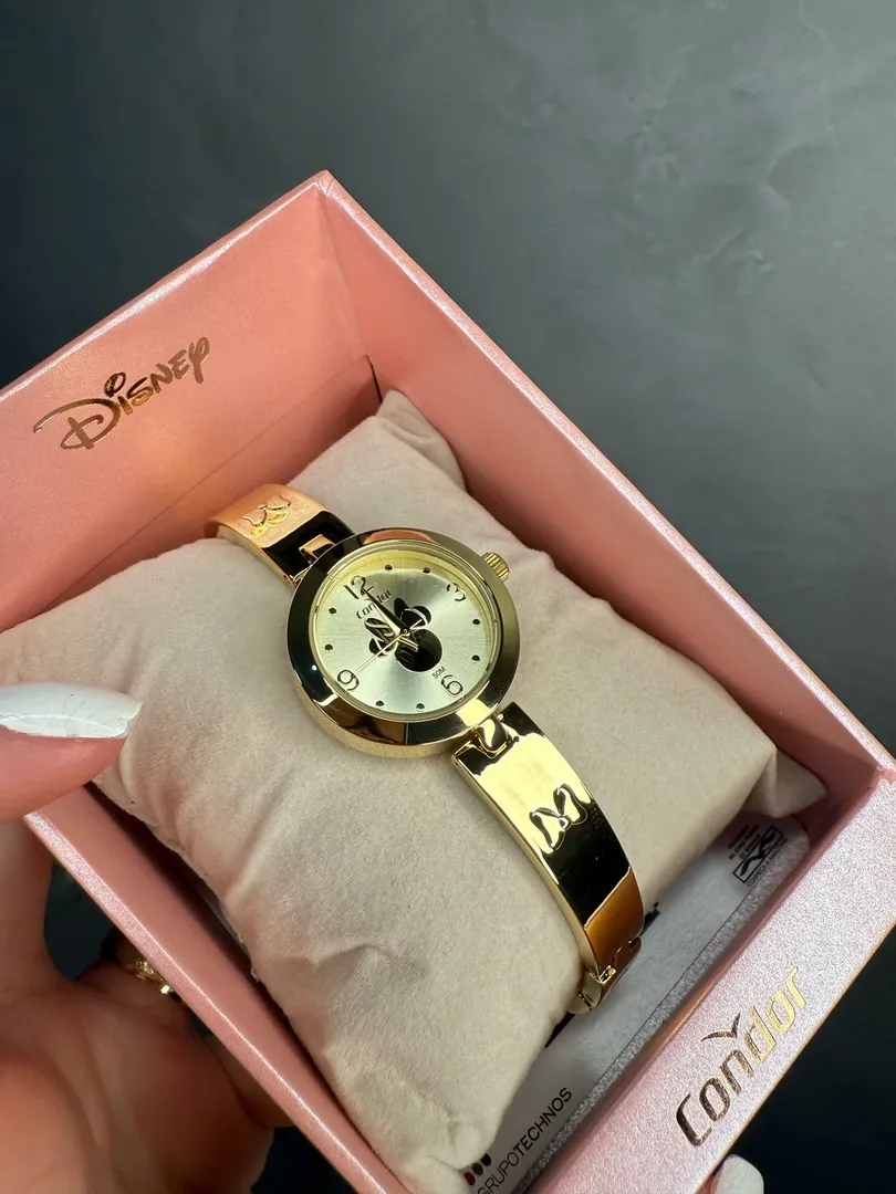 RELOGIO CONDOR FEMININO LINHA DISNEY DOURADO PULSEIRA REGIDA COM LAÇO E COM FUNDO MINNIE C02035NOE/5X - COR AÇO PRATA