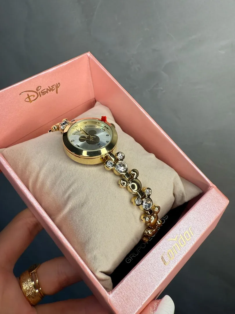 RELOGIO CONDOR FEMININO LINHA DISNEY DOURADO PULSEIRA MIKEY COM ZIRCONIA CRISTAL  COM FUNDO DESENHO MIKEY CO2035NTF/5K  - COR AÇO PRATA