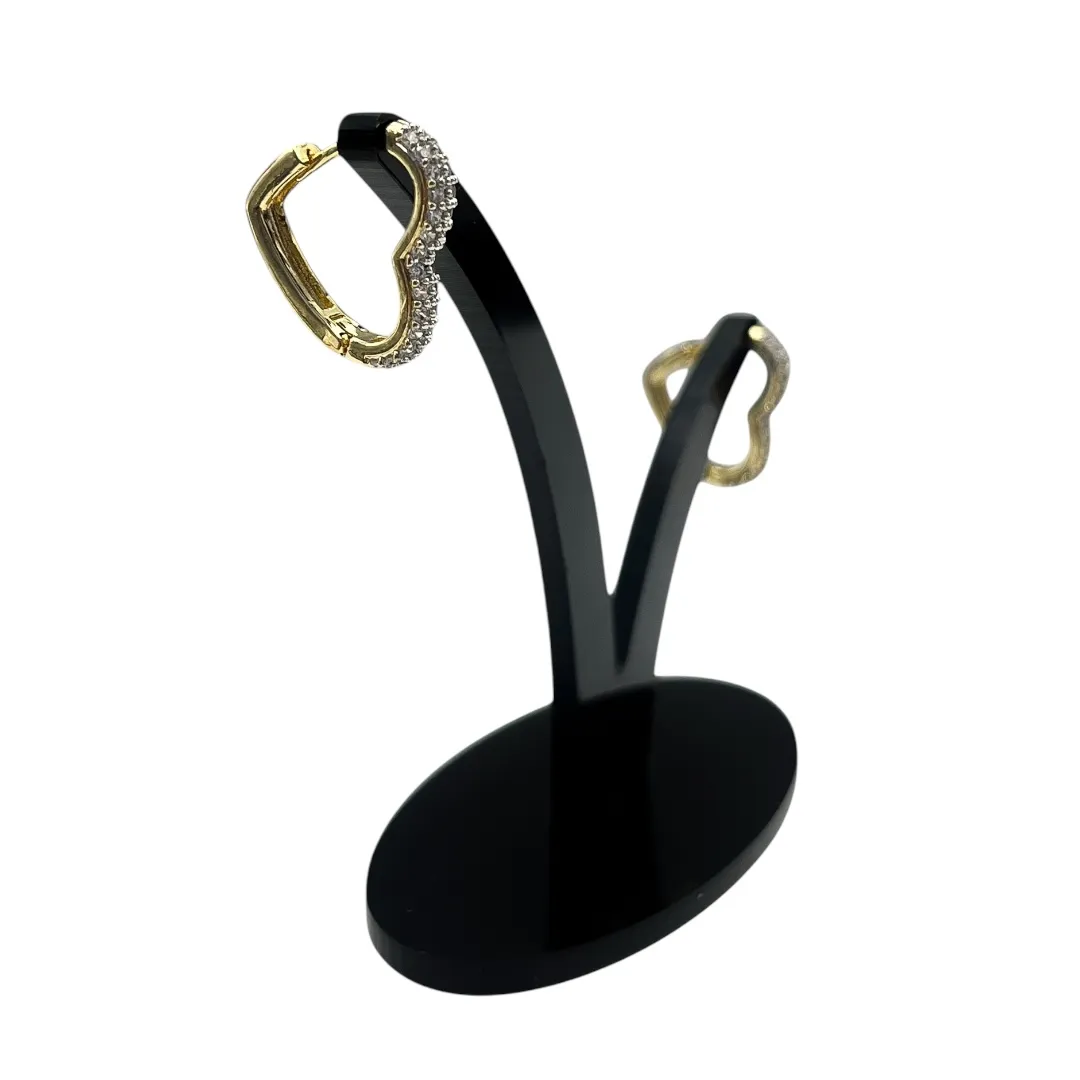 BRINCO ARGOLA CORAÇAO GRANDE COM FILEIRA DUPLA DE MICRO ZIRCÔNIA CRISTAL   - BANHADO A OURO 18K