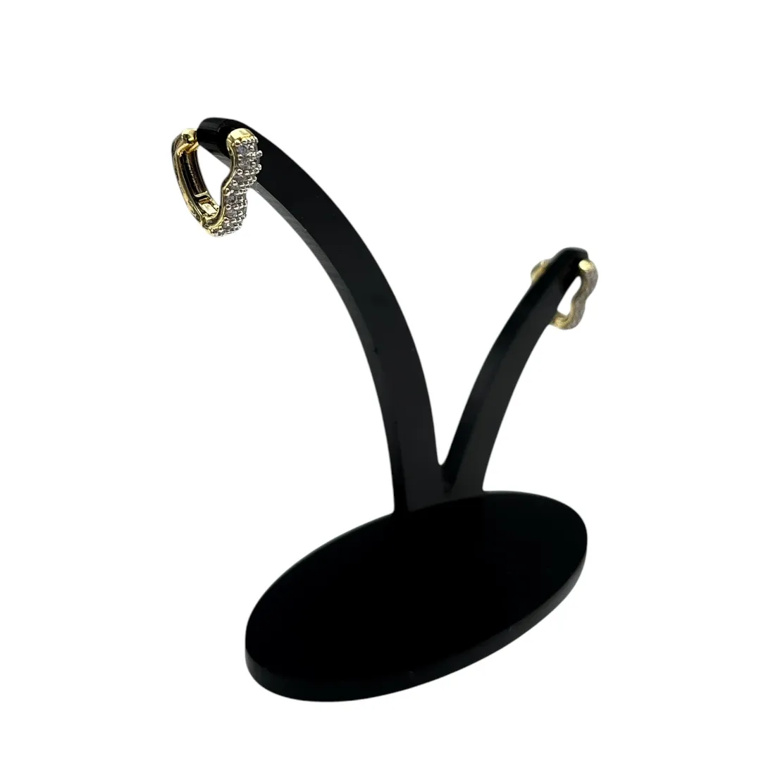 BRINCO ARGOLA CORAÇAO PEQUENO COM FILEIRA DUPLA DE MICRO ZIRCÔNIA CRISTAL   - BANHADO A OURO 18K