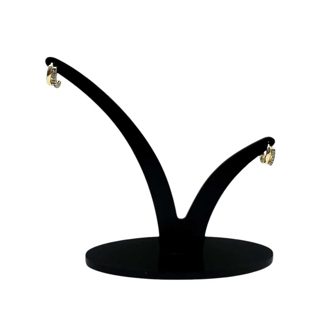 BRINCO ARGOLA MINI FIO DUPLO COM MICRO ZIRCÔNIA CRISTAL E FIO LISO - BANHADO A OURO 18K
